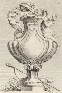 Design för en vas med en faun och en nymf, från Livre de Vases Book of Vases, plåt 1..., 1742-50. av Gabriel Huquier