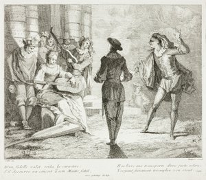 Tallrik från Livre de Scenes Comiques av Gabriel Huquier