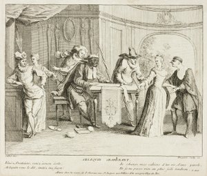 Tallrik från Livre de Scènes Comiques av Gabriel Huquier