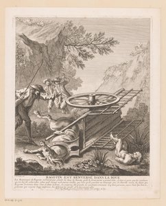 Ragotin valt van de wagen Ragotin slås ner i leran (titel på objekt) Scener från Roman Comique van Scarron (serietitel) av Gabriel Huquier