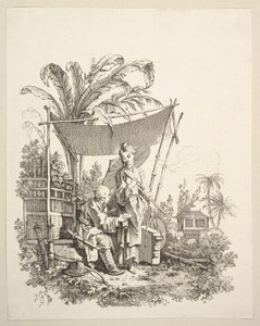 Kvinna som visar kuriosa för soldat, ca. 1742. av Gabriel Huquier