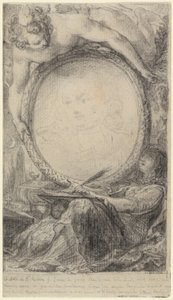 Allegorisk ram med ett geni och en beslöjad kvinna som skriver av Gabriel Jacques de Saint Aubin