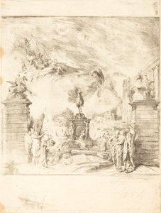 Allegori om uppförandet av statyn av Ludvig XV (Allegory on the Establishment of a av Gabriel Jacques de Saint Aubin