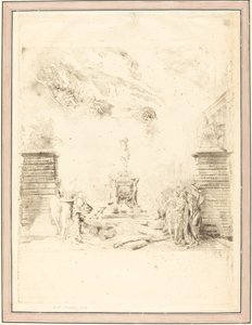 Allegori om uppförandet av statyn av Ludvig XV (Allegory on the Establishment of a av Gabriel Jacques de Saint Aubin