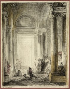 Ingången till Arkitekturakademin vid Louvren av Gabriel Jacques de Saint Aubin
