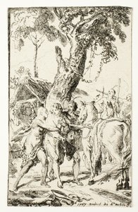 The Escape of M. de Belle-Isle, Prisoner in the Attakapas, skylt fyra från Les Nouveaux Voyages aux Indes Occidentales av Gabriel Jacques de Saint Aubin