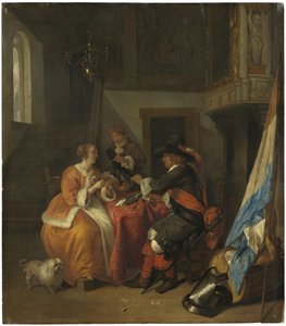 Ett kortspel, ca 1655-9 av Gabriel Metsu