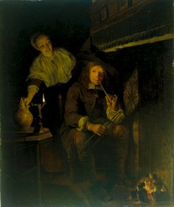 Tyska: Der Raucher am Kamin Rökaren vid brasan av Gabriel Metsu