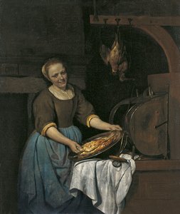 Köksbiträde förbereder fisk av Gabriel Metsu