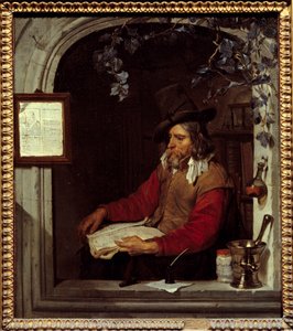 Apotekaren eller kemisten. Målning av Gabriel Metsu (1629-1667) Ec. Hol.