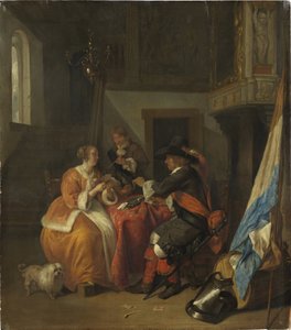 Ett kortspel - Ett kortspel, av Metsu, Gabriel (1629-1667). olja på trä av Gabriel Metsu