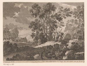 Kristus och nattvarden i Emmaus Landskap med scener ur Kristi liv (serietitel) av Gabriel Perelle