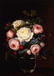 Pioner i en vas på ett bord (olja på duk) av Gabriel Schachinger