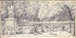 Ett möte i Tuilerierna kring en staty, 1760 av Gabriel de Saint Aubin