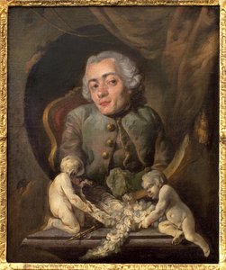 Porträtt av en puckelryggig konstnär. Målning av Gabriel Jacques de Saint Aubin (1724-1780), olja på duk. Fransk 1700-talskonst. Rouens konstmuseum.
