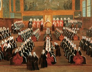 Styrelsen för Pregadi i Ducal Palace, av Gabriele Bella (1730-1799), Detalj av Gabriele Bella