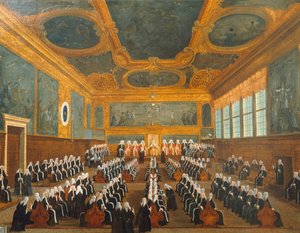 Council of Pregadi, av Gabriel Bella (1730-1799), olja på duk, 96x149 cm av Gabriele Bella
