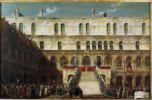 Induktion av dogen till Geanternas trappa (Kröning av dogen på Scala dei Giganti i Venedig) - Målning av Gabriele Bella (ca. Venedig, Querini Stampalia Foundation av Gabriele Bella