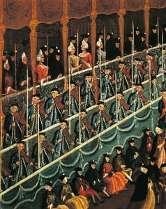 Italien, Veneto, Venedig, Måltid på San Benedetto-teatern för att hedra Dukes of North, närbild