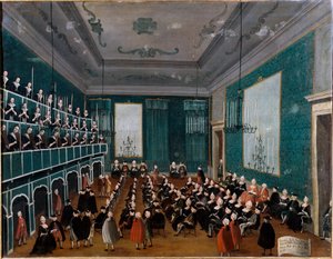 Cantata delle putte från Ospitali-gruppen av föräldralösa barn som samlats in på Venedigs sjukhus och som ingår i körer på Antonio Vivaldis tid. Målning av Gabriel Bella (1730-1799) Palazzo Querini Stampalia från 1700-talet i Venedig