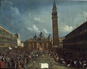 Procession av dogen och utdelning av pengar till medborgarna, på Markusplatsen - Målning av Gabriele Bella (ca 1730-1799). Venedig, Querini Stampal Foundation av Gabriele Bella
