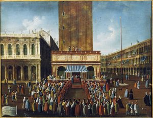 Offentligt lotteri på Loggetta, Piazza San Marco, Venedig "" - Lotteriets spel (lotteri) på Loggetta på Markusplatsen i Venedig"" Målning av Gabriel Bella (1730-1799) 1700-talets Venedig, Foundation " ”Querini Stampalia”””
