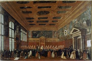 Reception of ambassadors at the Collegio (Venedig, reception of an ambassador at the Collegio) - Målning av Gabriele Bella (ca 1730-1799), olja på duk, 99x150 cm. Venedig, Querini Stampalia Foundation