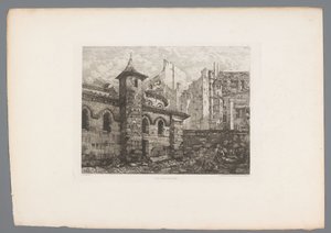 Utsikt över Saint-Julien-le-Pauvre Saint Julian the Poor (titel på objekt) France etsen uit 1874 (serietitel) Etsningen 1874 (serietitel)