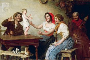 First Steps, av Gaetano Bellei (1857-1922), olja på duk, 55x82,5 cm