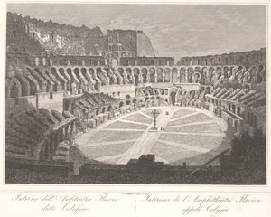 Inne i den flaviska amfiteatern som heter Colosseum av Gaetano Cottafavi