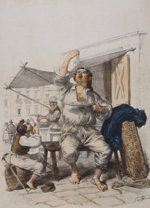 Mangia Maccaroni (Pastaätare), av Gaetano Dura (1805-1878), gravyr, Italien