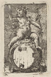 Spädbarnet Bacchus på ett vinfat
