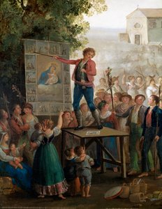 En gatukonstnär som sjunger Jungfruns mirakel vid högtiden för Madonna dell