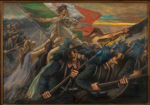 Trento och Trieste, Bersaglieriernas laddning (gevärsmän) (olja på duk) av Gaetano Previati