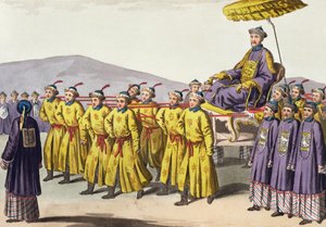 Kejsar Chien Lung bar i Triumph, skylt 18 från Le Costume Ancien et Moderne av Jules Ferrario, publicerad ca 1820-30-talet