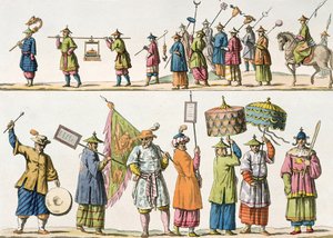Huvuddeltagare i den kinesiske kejsarens procession, illustration från 