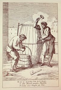 Coopers at work, gravyr av Gaetano Gherardo Zompini (1700-1778) från The arts of everyday life in the city of Venedig, Italien av Gaetano Zompini