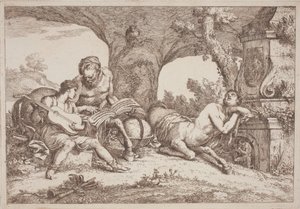 Chiron lär ut musik till Achilles av Gaetano Zompini, after Giovanni Benedetto Castiglione