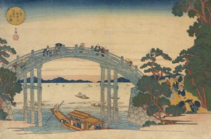 Stenbron över Ajifloden, Osaka, 1838. av Gakutei