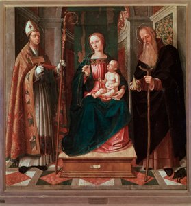 Madonna och barn mellan St Biagio och St Anthony the Abbot (Målning av Galeazzo Campi