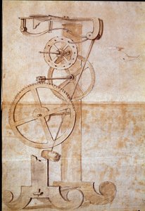 Titta på en vägningspendel som studerades av den italienske astronomen och fysikern Galileo Galilei dit Galilee (1564-1642) 1638 för att mäta tid. Teckning. Florens, Nationalbiblioteket