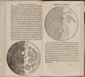 Blad av bok Sidereus Nuncius Sidereal Messenger av Galileo Galilei, 1610