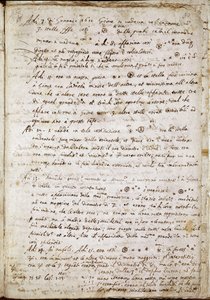 Sida av "" Sidereus Nuncius"" där Galileo namnger de fyra stjärnorna som Medicea Sidera eller Pianeti Medicei (Medicanska planeter): manuskript av den italienske astronomen och fysikern Galileo Galilei dit Galilee (1564-1642) skrivet för Cosimo de Medicis 