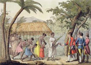 Kapten Samuel Wallis (1728-1830) tas emot av drottning Oberea på ön Tahiti