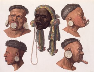 Heads of Botocudos Indians (färggravyr)