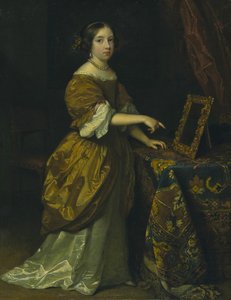 Flicka som står framför en spegel, 1668. av Gaspar Netscher