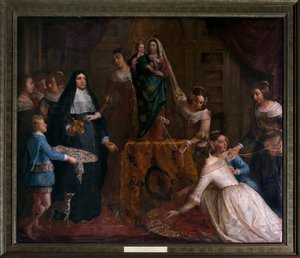 Ärkehertiginnan Isabella av Spanien, som ger sina juveler till basilikan St Martin i Halle av Gaspar De Crayer