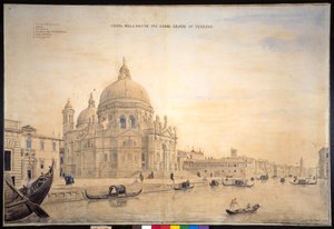 Chiesa della Salute, Canal Grande, Venedig (penna och bläck med akvarell på papper) av Gaspar van Wittel