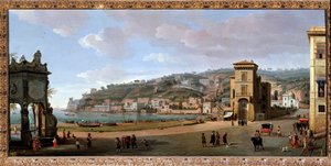 Utsikt över Chiaia-distriktet, Napoli - Målning, slutet av 1600-1700-talet av Gaspar van Wittel