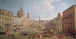 Utsikt över Piazza Navona, målning av Gaspar van Wittel eller Gaspare Vanvitelli (1652 eller 1653-1736), olja på duk, Italien av Gaspar van Wittel